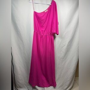 Eesome Pink Asymmetrical One-Shoulder Cocktail/Maxi Dress L